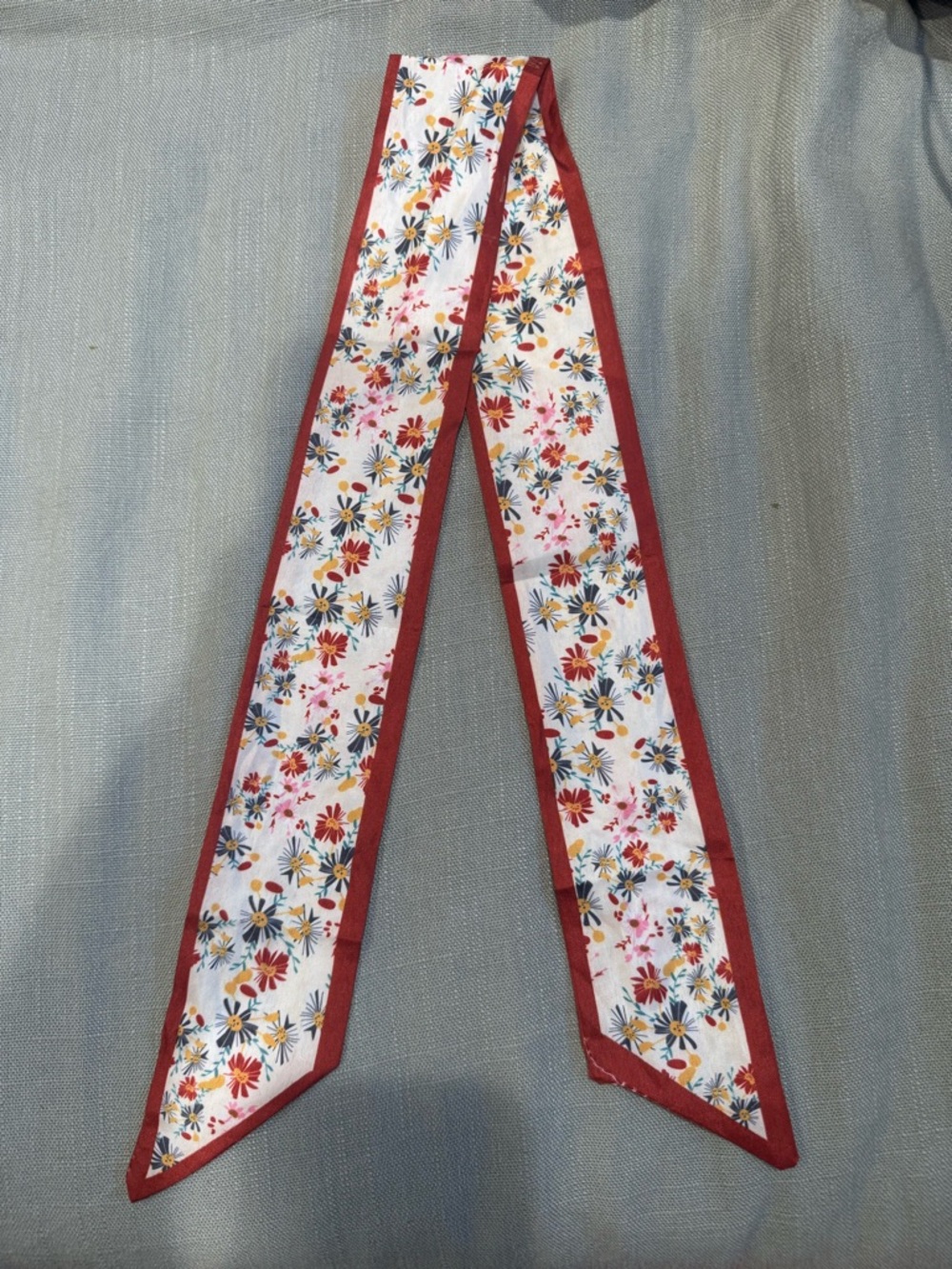Floral Skinny Twilly with Burgundy Trim